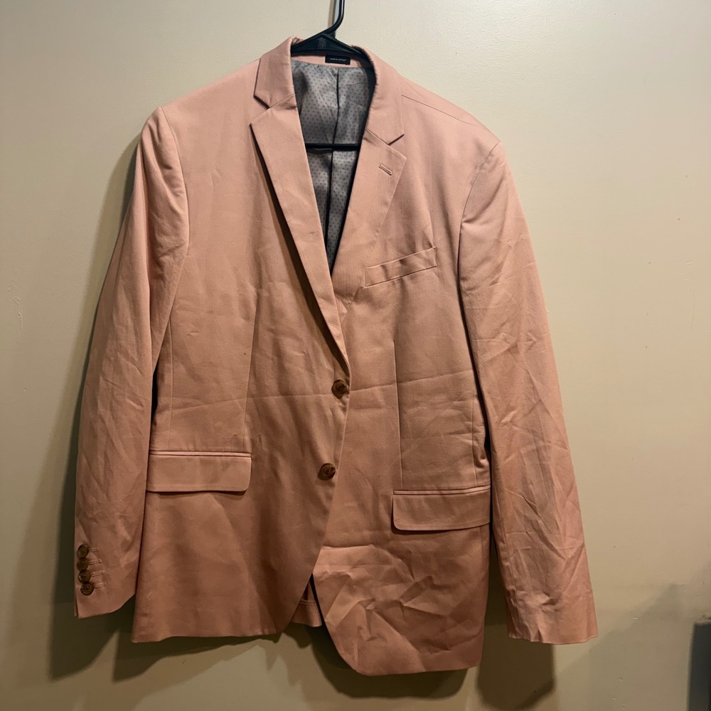 J.Ferrar Mens 42R Slim Fit Pink Cotton Blend Two Button Blazer Jacket Sport Coat